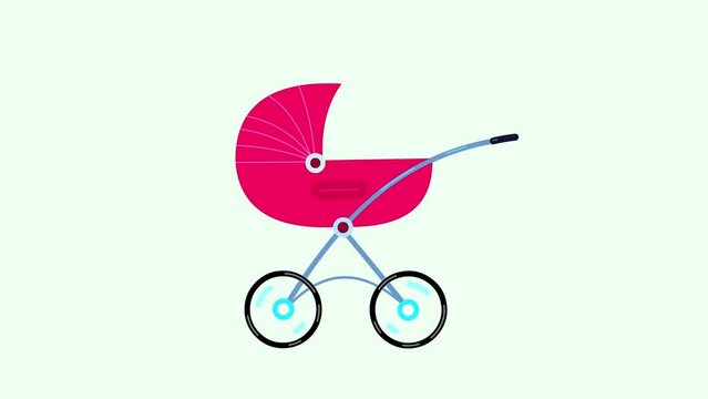 Cartoon business baby buggy pink isolated alpha channel. Business cartoon animations serie.