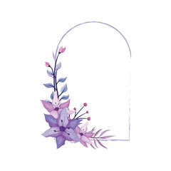 purple flower with purple line watercolor floral square frame luxurious floral elements botanical background