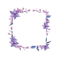 purple flower with purple line watercolor floral square frame luxurious floral elements botanical background