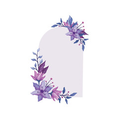 purple flower with purple line watercolor floral square frame luxurious floral elements botanical background