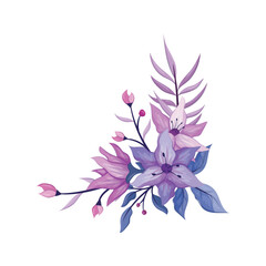 Fototapeta na wymiar purple flower arrangement watercolor illustration