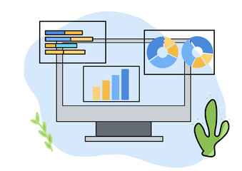 Flat design data analytics business and finance chart. marketing planning on computer. data visualization and dashboard concept