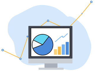 Flat design data analytics business and finance chart. marketing planning on computer. data visualization and dashboard concept