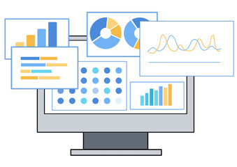 Flat design data analytics business and finance chart. marketing planning on computer. data visualization and dashboard concept