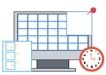 Business planning work on calendar, schedule work on computer, task manager and to do list concept.
