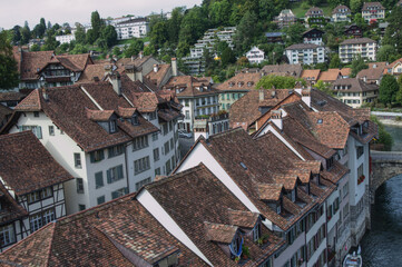 picturesque Swiss tile rooftops in central Bern Switzerland