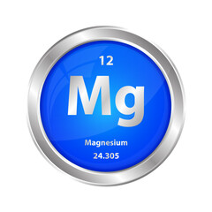 Icon structure Magnesium (Mg) chemical element round shape circle blue. Chemical element of the periodic table. Sign with atomic number. Study in science for education. 3D vector illustration.	