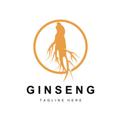 Ginseng Logo, Herbal Plant Vector, Natural Herbal Medicine, Ginseng Herbal Drink Icon