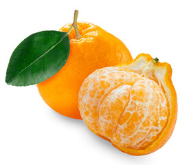 Fresh Orange fruit with leaf on white background, Dekopon orange or sumo mandarin tangerine isolate on white with clipping path.
