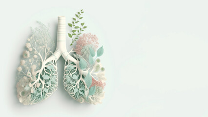 Pastel flora anatomy lung, world tuberculosis day, quit smoking, Easter renew spring time concept - obrazy, fototapety, plakaty