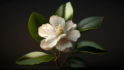 Obraz premium Beautiful blooming camellia flower, digital illustration, generated by AI