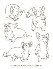 Corgi Dog Outline Illustrations in Various Poses Collection 6