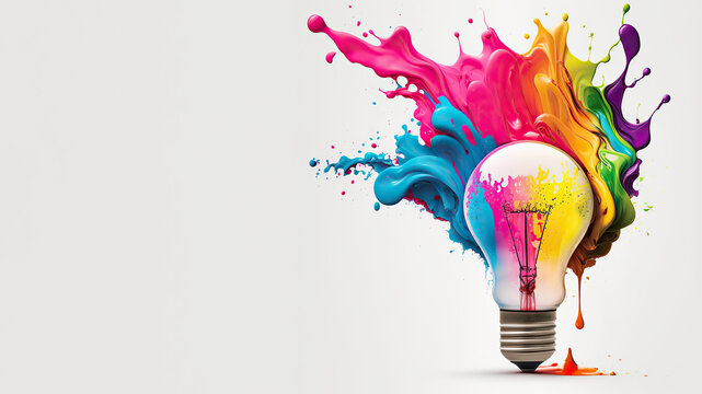 Lightbulb with colorful paint explosion, Diversity innovation and inflation concept, Generative AI