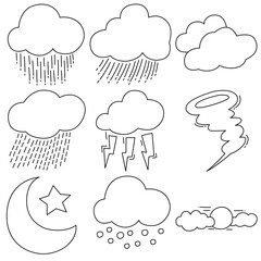 Obraz premium Weather vector set isolated on white background, Weather simple cartoon hand drawn style.
