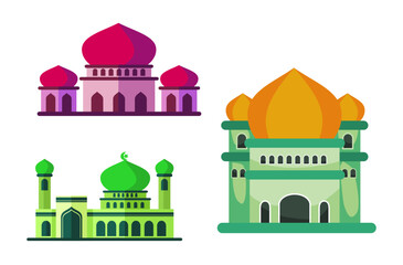 mosque illustration collection, ramadan kareem, in flat 2d style. perfect for design greeting cards, infographics, posters, diagrams. ramadan celebration.