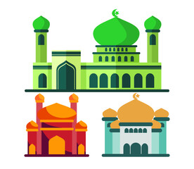 mosque illustration collection, ramadan kareem, in flat 2d style. perfect for design greeting cards, infographics, posters, diagrams. ramadan celebration.