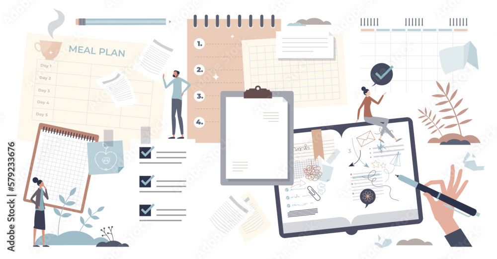 Poster notes and reminder items with paper stationery tiny person collection set, transparent background. n