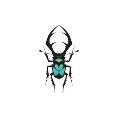 Stag beetle big horn insect logo vector design illustration