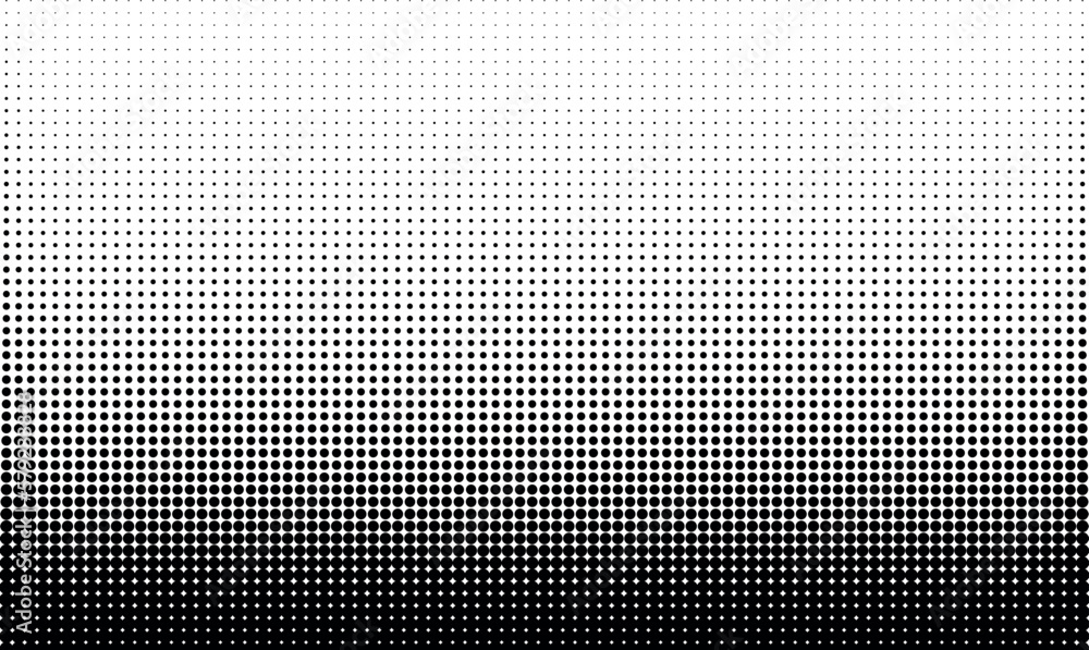 Poster Halftone vector background. Monochrome halftone pattern. Abstract geometric dots background. Pop Art comic gradient black white texture. Design for presentation banner, poster, flyer, business card.