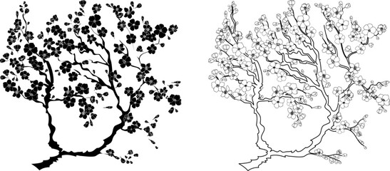 Cherry blossom vector illustration on white isolated.Peach blossom for doodle art on background.Sakura vector for tattoo design.Symbol flower of Japanese.Plum blossom vecor collection.beautiful floral