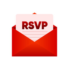 RSVP mail envelope. Event invitation. Party message. Please respond to mail. Vector illustration.