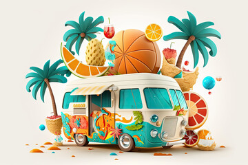 Van summer vacation island using lollipop style on white background
