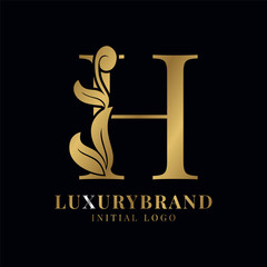 elegant letter H floral initial vector logo design element