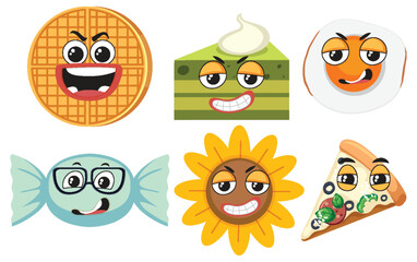 Set of food cartoon character simple style