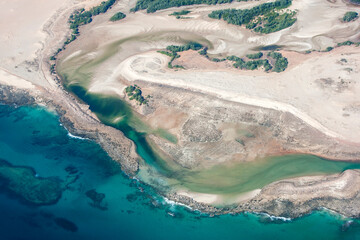 A section of the West Kimberley coastline and Indian Ocean north of Broome in Western Australia in Australia.