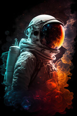 Exploring New Horizons: Astronaut Against a Mesmerizing Smoke-Filled Backdrop Infused with Dazzling and Colorful AI-Generated Art