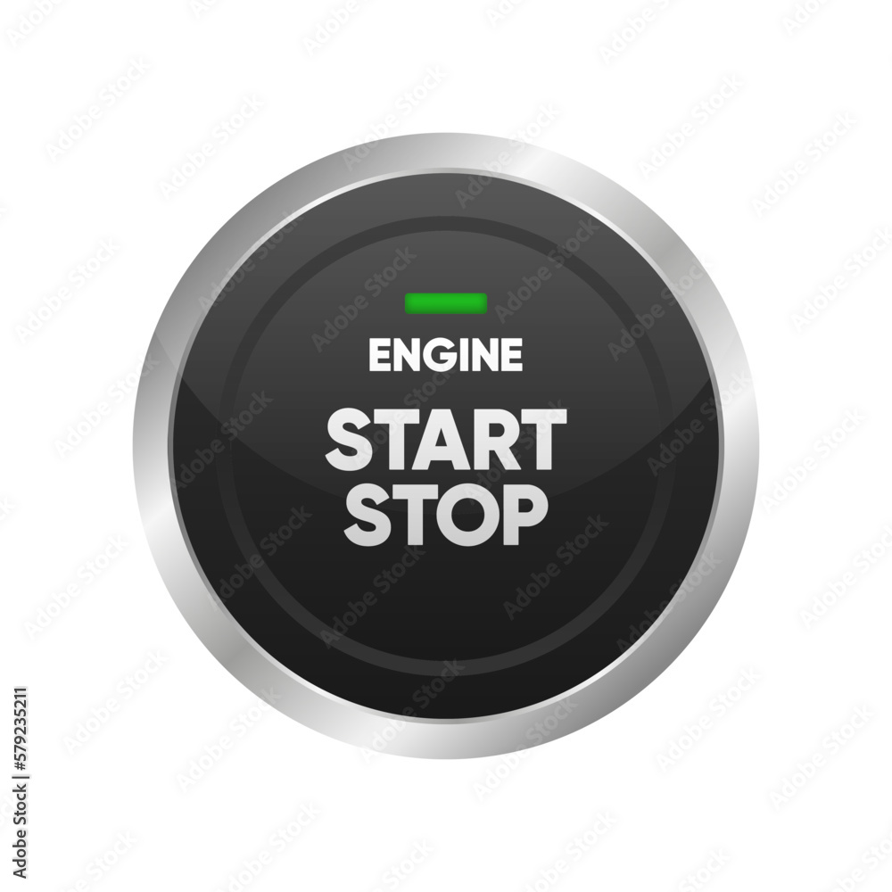 Poster engine start stop button. car dashboard element. press the button to start the car. realistic button