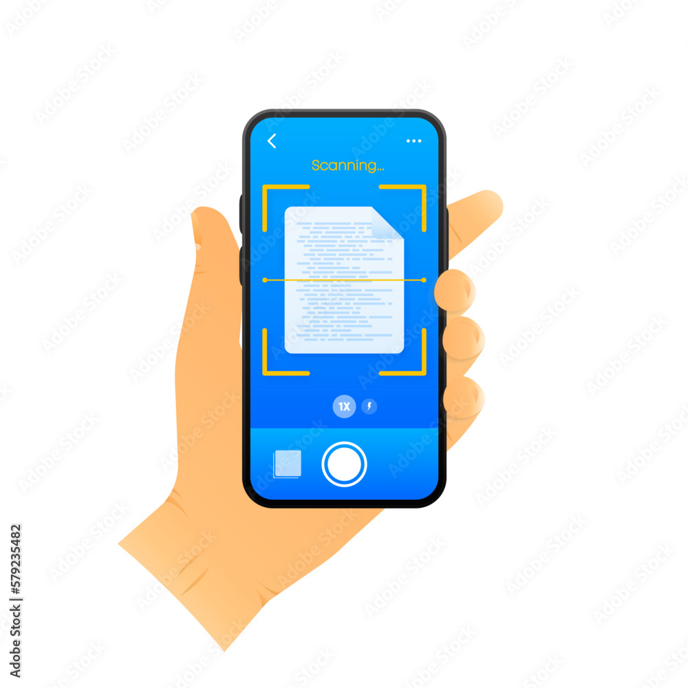 Poster document scanner in smartphone. phone interface template. digital scanner. scanning text. mobile app
