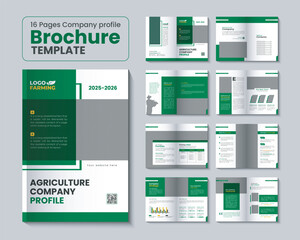 16 Pages Farming and agriculture company profile brochure template or organic farming company brochure design, agriculture business company profile brochure design, agricultural bifold brochure design