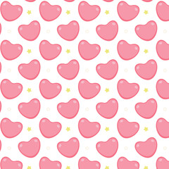 Delicate pattern with pink hearts and yellow stars on a white background