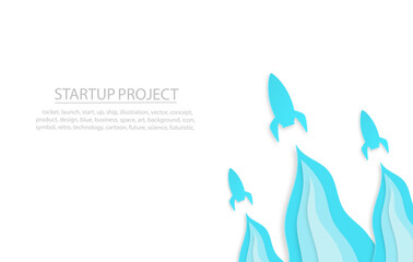 paper art of space rocket launch to the sky in startup concept of business or project. vector illustrator