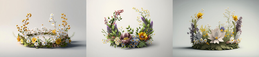 Obraz premium Beautiful floral crown made from spring flowers, collection.