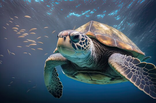 Red sea turtle underwater. Photo generative AI