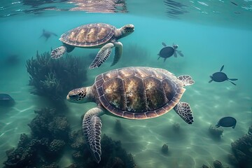 Turtles in George Town, Cayman Islands. Photo generative AI