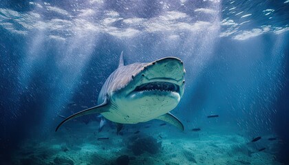 Fototapeta premium Bullshark underwater with sharp teeth. Photo generative AI