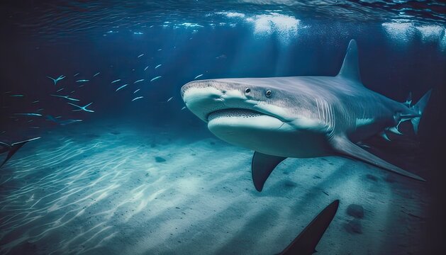 Beautiful medium-sized shark underwater. Photo generative AI