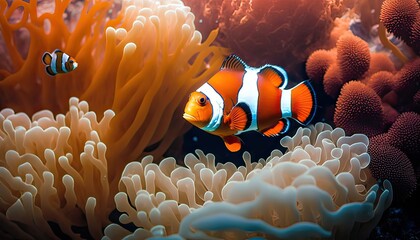 Clownfish in Coral Reef. Photo generative AI