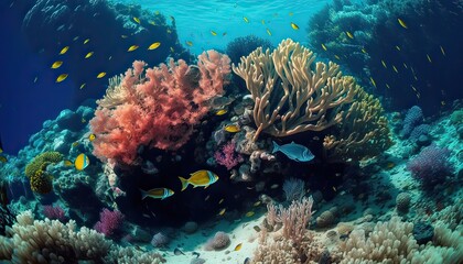 Coral reef underwater in Red Sea. Photo generative AI