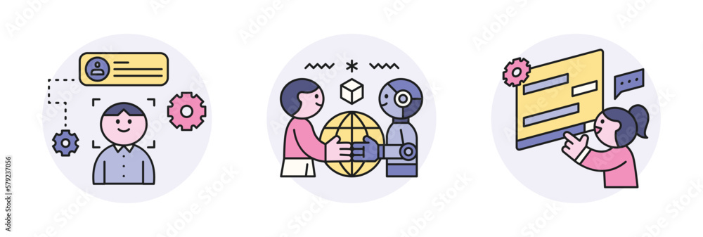 Aufkleber artificial intelligence. ai chat. cooperation between humans and robots.