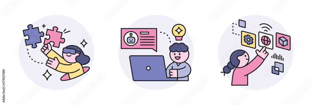 Poster artificial intelligence. data puzzle and online information and data analysis.