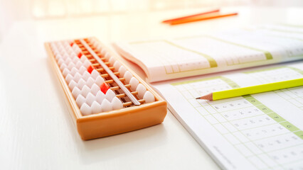 The boy is engaged in abacus, mental arithmetic for children