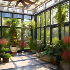 a sunroom with bright, natural light and plenty of plants3, Generative AI