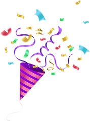 Celebration background with colorful confetti and streamers. 