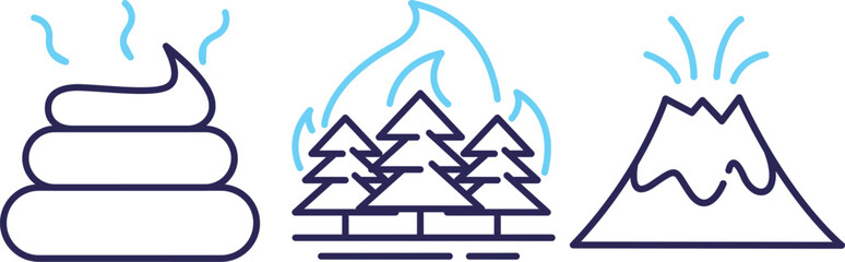 Set of Global Warming Cause Flat Line Icon