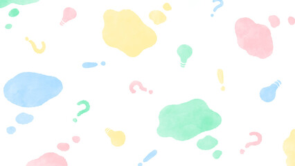 Pop pastel color speech bubble, thinking background cute hand drawn watercolor illustration / ポップなパステルカラーの吹き出し、考え中の背景 かわいい手描きの水彩イラスト