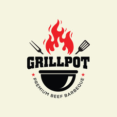 Grill logo Barbeque with fire vector template 